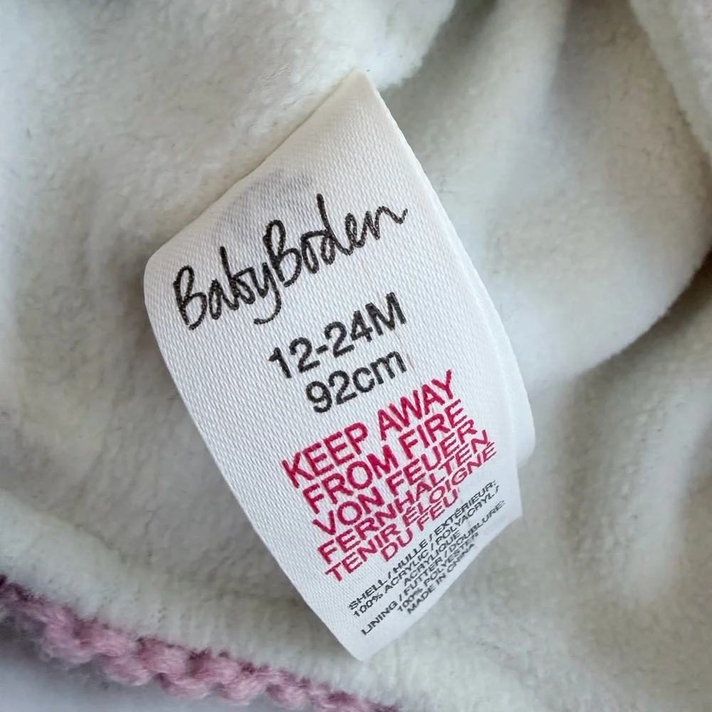 Baby Boden Striped Knit Hat with Bear Ears Pink Cream Baby Girl 12m